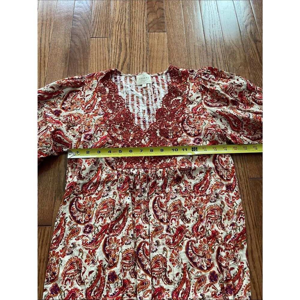 Sezane Orange Paisley Print Long Sleeve Blouse Women’s Sz 34/XS-2 - Picture 6 of 9